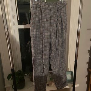 Plaid pants, elastic waste.